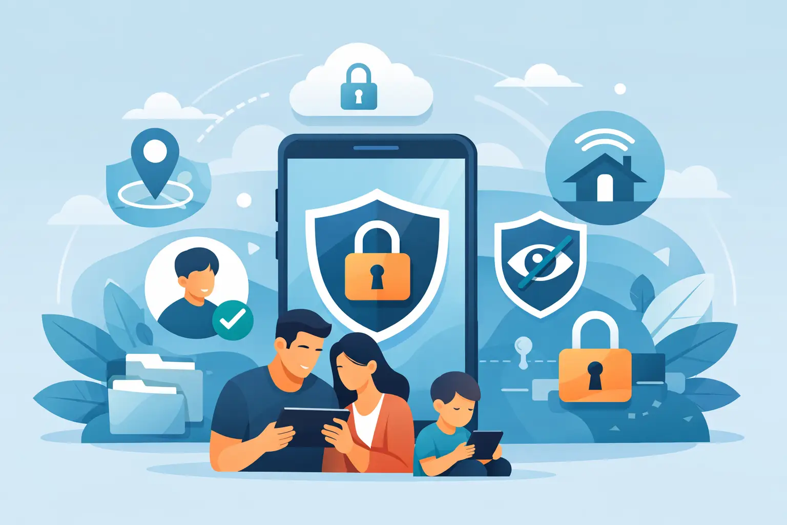 Family using a privacy-focused parental control app